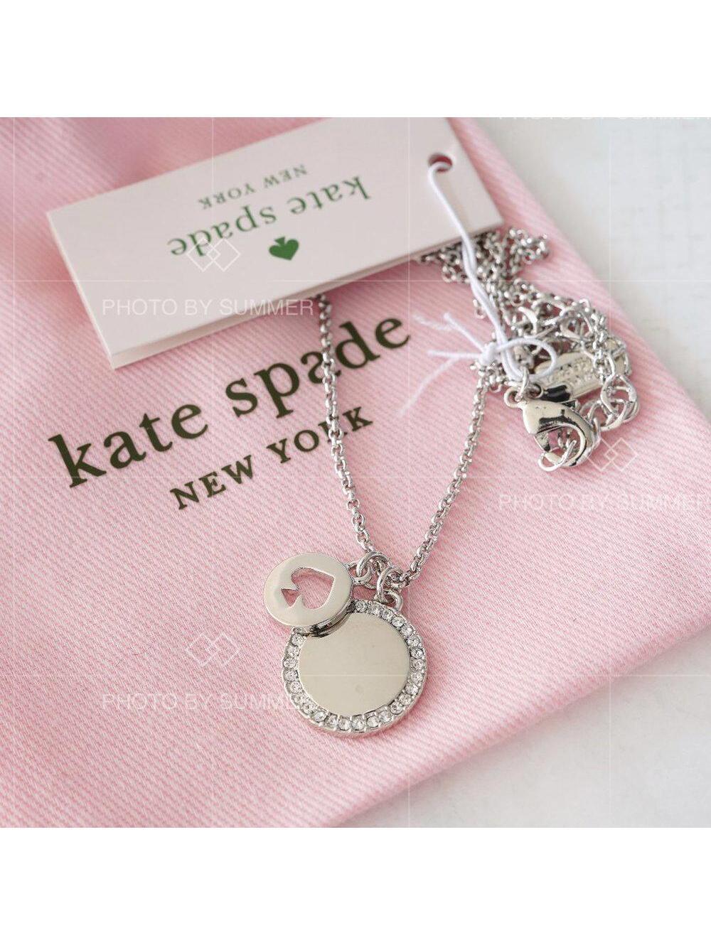 Kate Spade Spot The Spade Pave Charm Pendant Necklace Clear/ Silver